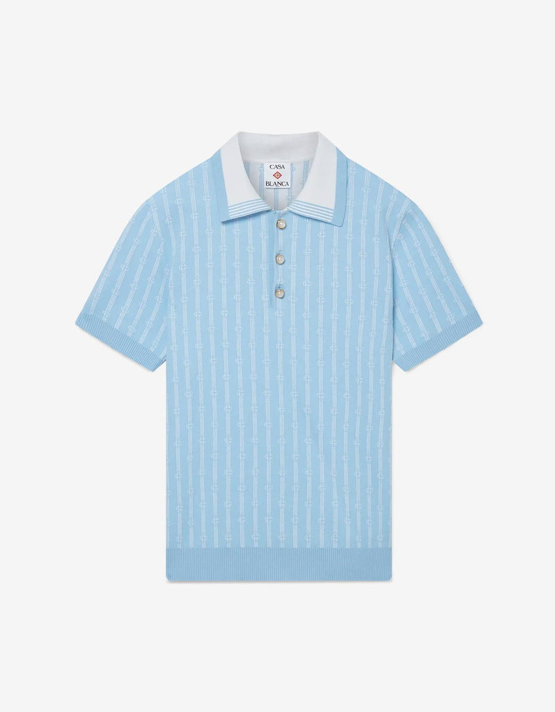 Casablanca Blue Monogram Polo Shirt MS25-KW-895-02